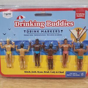 NPW Drinking Buddies Drink Markers, Wine Glass Charms for Parties Pack of 6 New